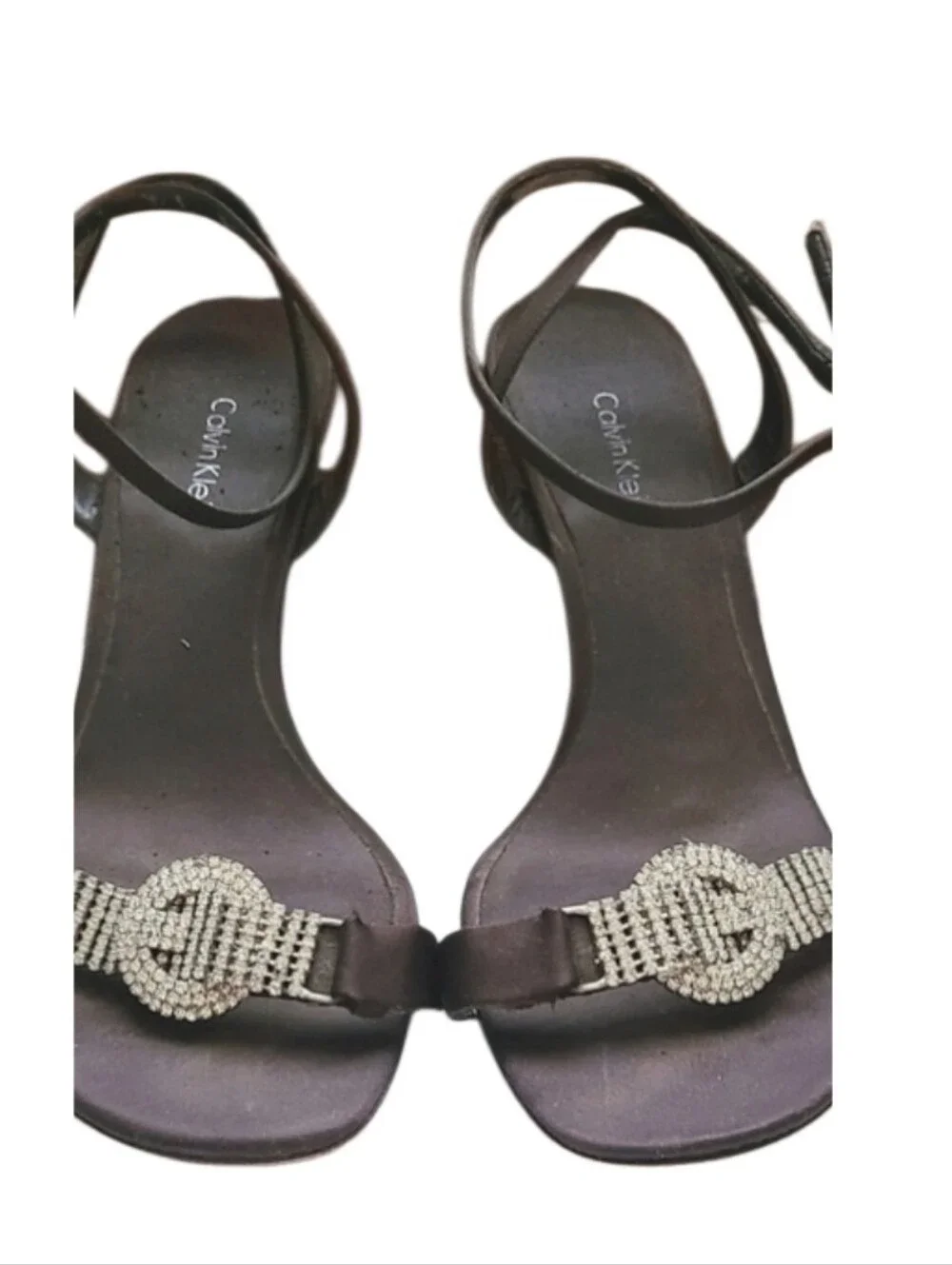 Calvin Klein Vintage Ankle Strap Sandals w/ Rhinestones Accents